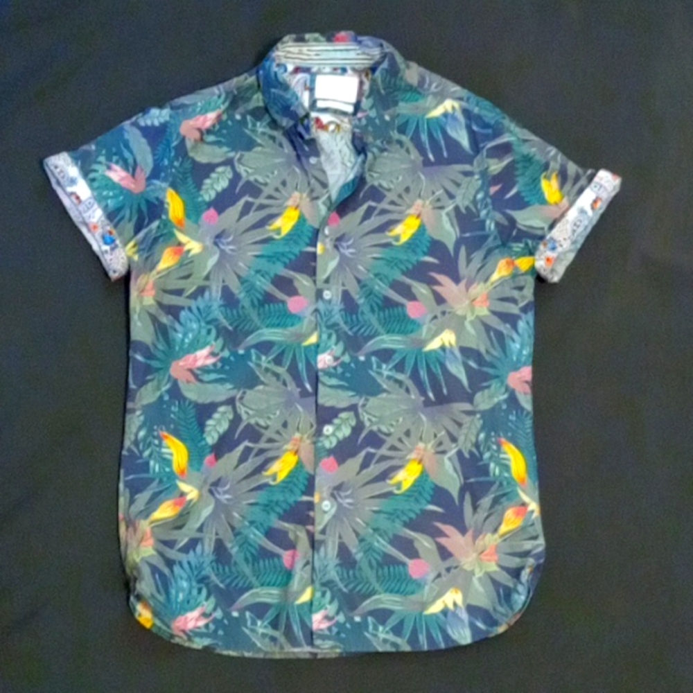 Denim & Flower Small Men's Button Down Shirt Cactus Man Ricky Singh Tropical